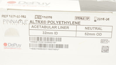 DePuy 1221-32-052 Pinnacle ALTRX Acetabular Liner Neutral 32mm ID x 52mm OD (x)